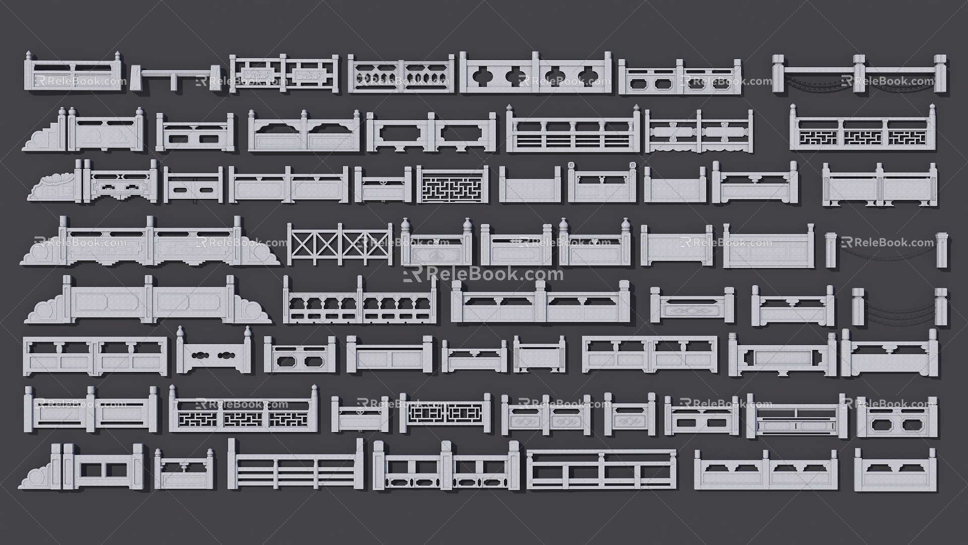 Chinese-style Stone Railing Bridge Railing River Railing Chain Railing 3d model