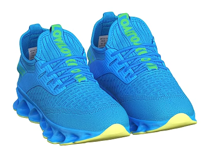 ONEMIX Blue Knitted Sneakers With Green Accents And Yellow Cushioned Soles 3d model