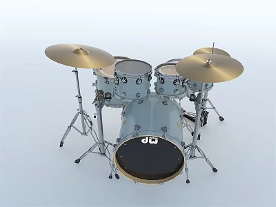 Silver Professional Drum Set With Cymbals Stands And Quality Musical Equipment 3d model