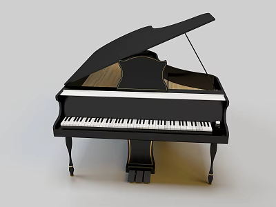 Elegant Black Grand Piano Musical Instrument With Open Lid And White Keys 3d model