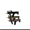 Three Colored Submachine Guns With Black Gold Copper Finishes And Wooden Stocks