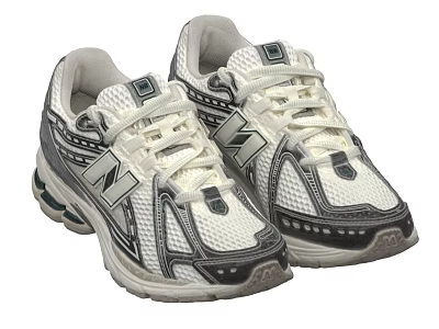 New Balance White Gray Sneakers Shoes With Mesh Upper Cushioned Sole And Laces 3d model