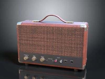 Vintage Portable Speaker With Leather Handle Textured Panel And Metal Trim 3d model