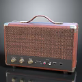 Vintage Portable Speaker With Leather Handle Textured Panel And Metal Trim