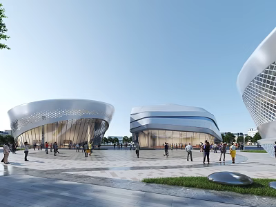 Modern Cultural Center Building Featuring Unique Facade Open Plaza And People Gathering 3d model