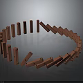 Red Dominoes in Circular Arrangement Showing Falling Sequence as Household Items