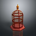 Classic Red Wooden Birdcage With Golden Finial For Pet Bird Habitat