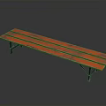 Long Orange Wooden Bench with Sturdy Metal Legs for Indoor Outdoor Use