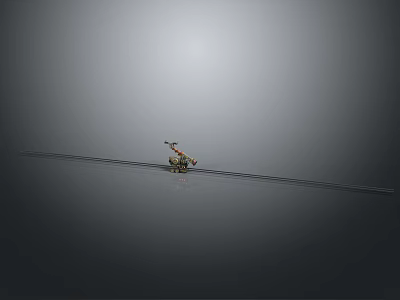 Small Mechanical Device On Long Metal Track In Gray Background 3d model