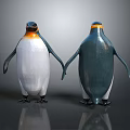 Penguins Standing Front And Back With Orange Neck White Belly Black Back On Dark Background