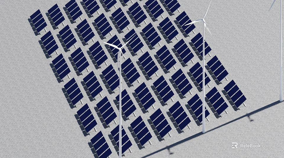 Solar Panels And Wind Turbines Providing Clean Energy For Modern Household Appliances 3d model 