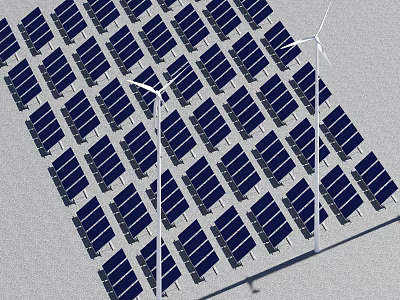 Solar Panels And Wind Turbines Providing Clean Energy For Modern Household Appliances 3d model