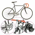 Classic Bicycle With Black Frame Orange Handlebars Gears Chain And Close Up Details