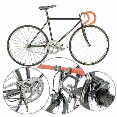 Classic Bicycle With Black Frame Orange Handlebars Gears Chain And Close Up Details 3d model