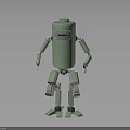 Green Robot 3D Model With Cylindrical Body Arms And Legs