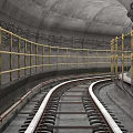 Road Infrastructure Concrete Tunnel Interior With Tracks And Safety Railings