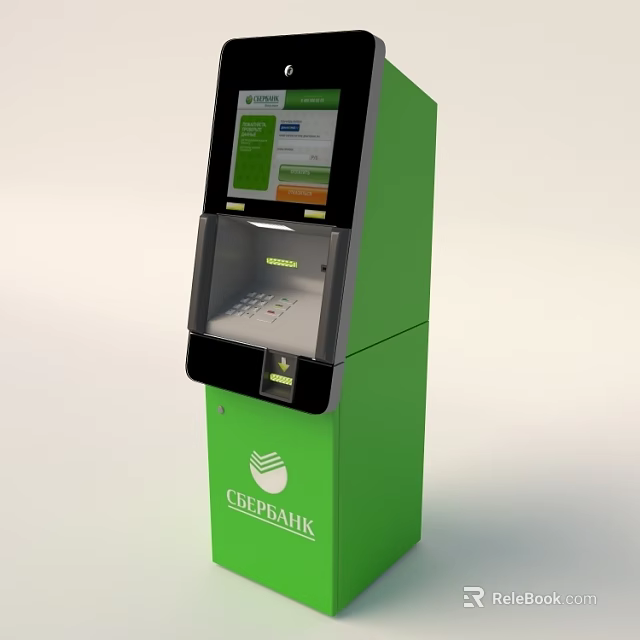Modern Green Public Self Service Kiosk With Touch Screen And Keypad For Banking Services 3d model 