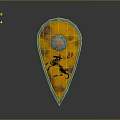 Wooden Shield with Round Gemstone Center and Black Deer Design on Polished Wooden Surface