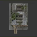 Abandoned Building Landscape With Rusted Roof Greenery Damaged Structure And Exposed Pipes