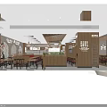 Happy House Restaurant Interior With Wooden Decor Pendant Lights Plants Tables And Chairs