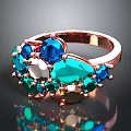 Rose Gold Ring With Blue And Green Gemstones For Fashion Jewelry