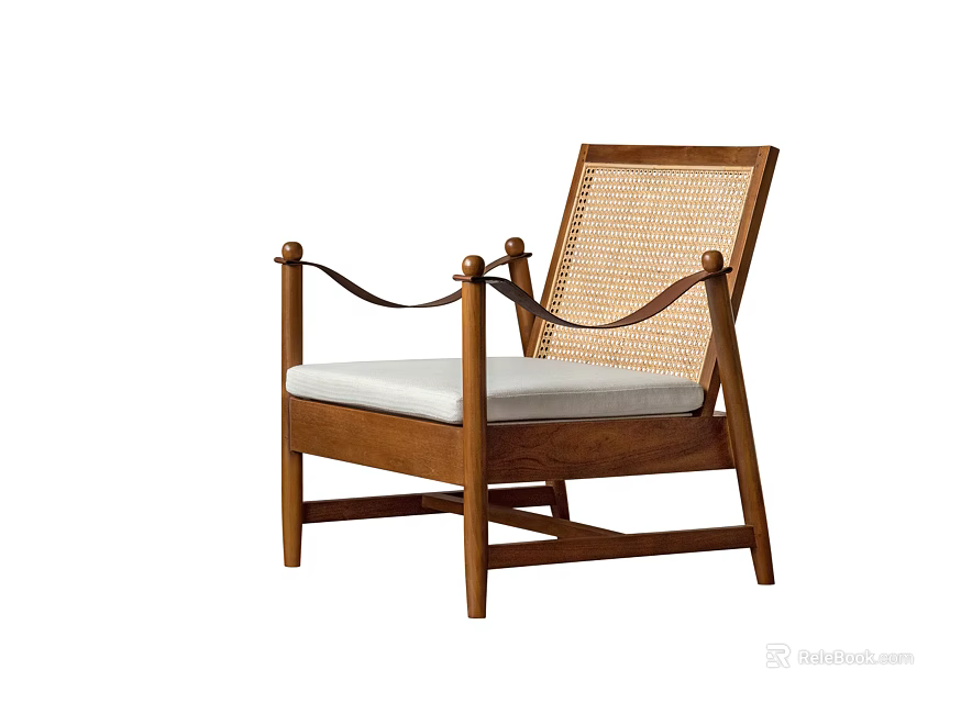 Modern Accent Chair With Wooden Frame Rattan Backrest And Padded Seat For Living Room Decor 3d model 
