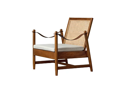 Modern Accent Chair With Wooden Frame Rattan Backrest And Padded Seat For Living Room Decor 3d model