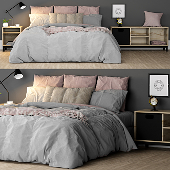 Modern Double Bed Exquisite Double Bedside Cabinet 3d model