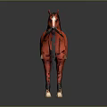 Red Horse With Black Mane Tail And Green Saddle Standing On Dark Background