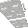 Modern White Ceiling Design With Square Tiles Recessed Lights And Circular Vents