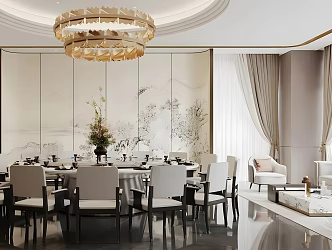 New Chinese Style Box Chinese Restaurant Box Dining Table and Chair Round Table Dining Table and Chair More than Four People Dining Table and Chair Luxury Large Compartment 3d model