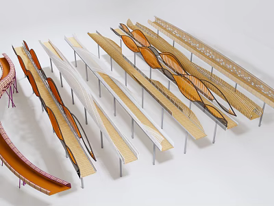 Modern Landscape Bridge Designs With Curved Lines And Metal Supports 3d model