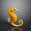 Yellow Seahorse Aquatic Animal with Spiral Tail and Textured Body on Dark Background