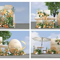 Elegant Floral Installation With Orange White Flowers Circular Board Columns And Tree