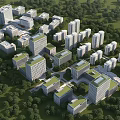 Birds Eye View Planning for Modern Urban Layout With Green Roof Buildings and Trees