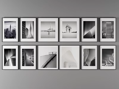 Black and White Architecture Landscape Paintings in Multiple Frames for Wall Decor 3d model