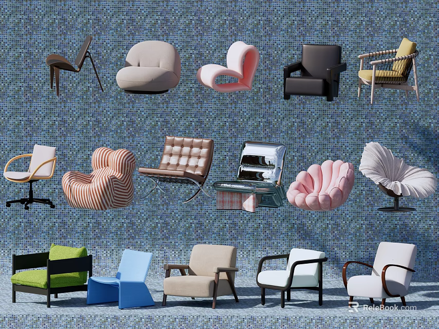 Stylish Modern Accent Chairs With Various Designs And Colorful Upholstery For Living Space 3d model 