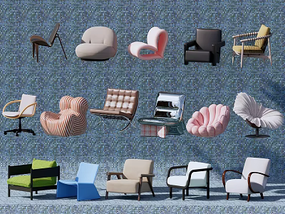 Stylish Modern Accent Chairs With Various Designs And Colorful Upholstery For Living Space 3d model