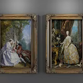 Classical Oil Paintings With Golden Frames Elegant Ladies Classical Figures And Indoor Outdoor Settings