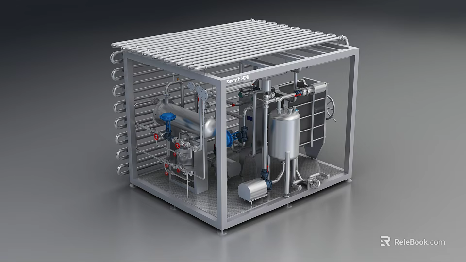 Integrated Medical Equipment System with Metal Frame Pipes Tanks and Gauges 3d model 
