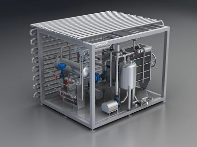 Integrated Medical Equipment System with Metal Frame Pipes Tanks and Gauges 3d model