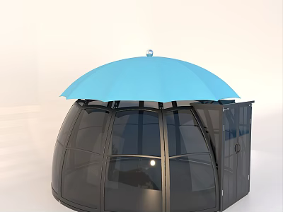 Transparent Glass Dome Structure With Blue Umbrella Shaped Top And Glass Panels 3d model
