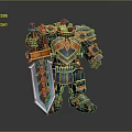 3D Fantasy Warrior Character with Blue Gold Armor Wielding Large Sword