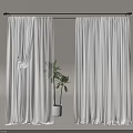 White Sheer Curtains with Black Curtain Rod and Green Potted Plant