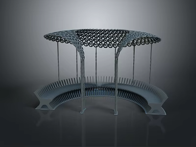 Modern Curved Architectural Structure With Hollowed Lattice Roof And Supporting Pillars 3d model