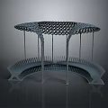 Modern Curved Architectural Structure With Hollowed Lattice Roof And Supporting Pillars
