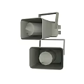 Commercial Audio Equipment With Two Gray Square Shaped Horn Speakers For Business Use