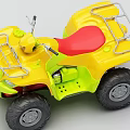 Yellow and Green ATV Motorcycle with Red Seat Metal Rack and Large Tires