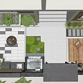 Courtyard Garden Design With Paved Area Wooden Deck Green Plants And Seating Space