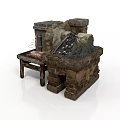 Ancient Rustic Stone Structure With Stove Bench And Rough Hewn Blocks 3d model